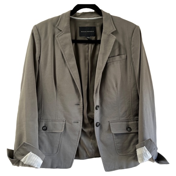 Banana Republic⎮Blazer with button flap pockets⎮Grey Stretch Cotton⎮10 - Picture 4 of 16